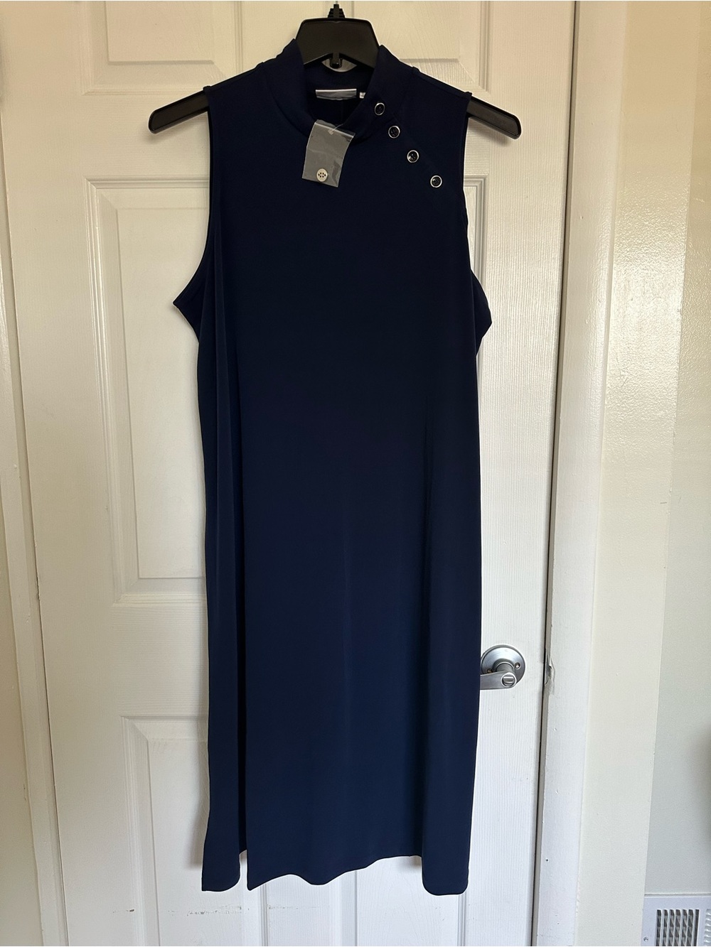 Susan Graver Elegant Navy Blue Sleeveless Mock-Meck Top Dress